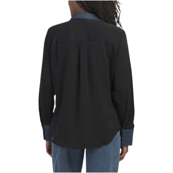 ELLEN TRACY Long Sleeve Shirt With Pockets And Denim Trim - Picture 2 of 3